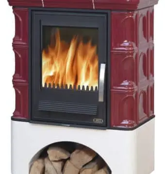 Kaminofen ABX Iberia - Kachel bordeauxrot; Sockel weiß