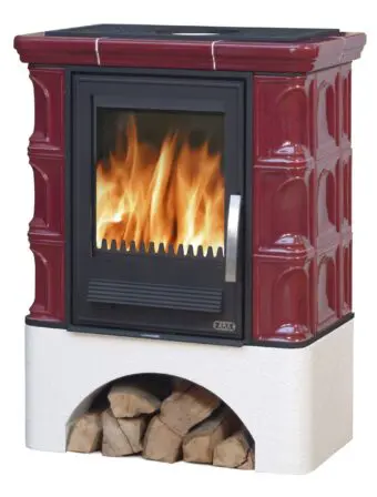 Kaminofen ABX Iberia - Kachel bordeauxrot; Sockel weiß