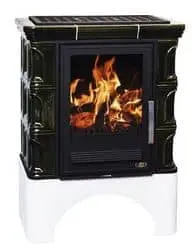 Kaminofen ABX Iberia - Kachel grün; Sockel weiß