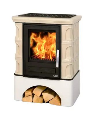 Kaminofen ABX Iberia - Kachel torf; Sockel weiß