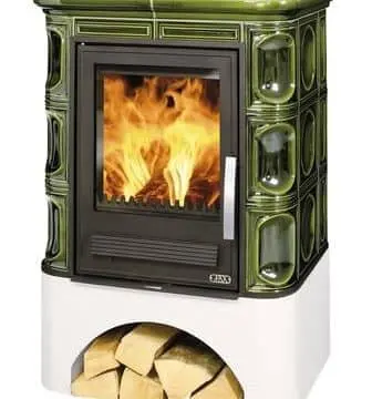 Kaminofen ABX Gosausee - Kachel Moosgrün; Sockel weiß