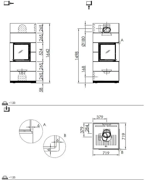 Kaminbausatz Spartherm SIM 2/2 Mini 2LRh - Maßskizze