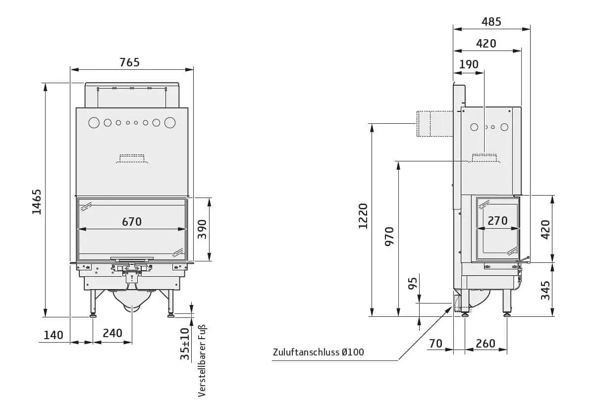 Kamineinsatz Contura i50 - Maßskizze