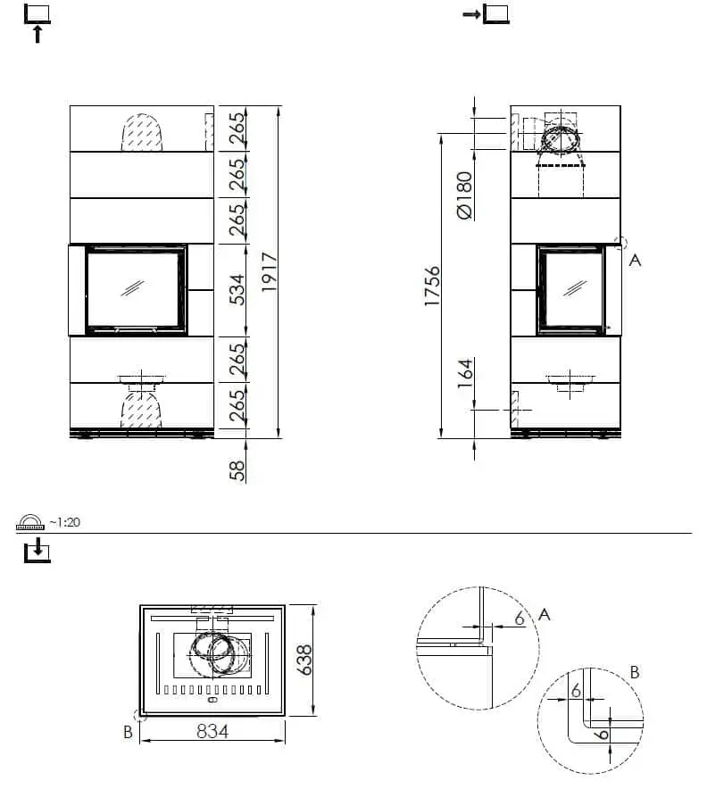 Kaminbausatz Spartherm SIM 2/3 Varia 2L-55h - Maßskizze