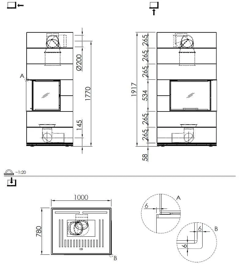 Kaminbausatz Spartherm SIM 2/3 Varia 2Rh - Maßskizze