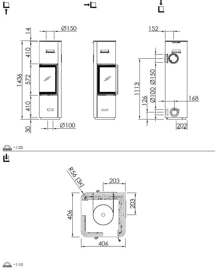 Kaminofen Spartherm Cubo L RLU - Maßskizze