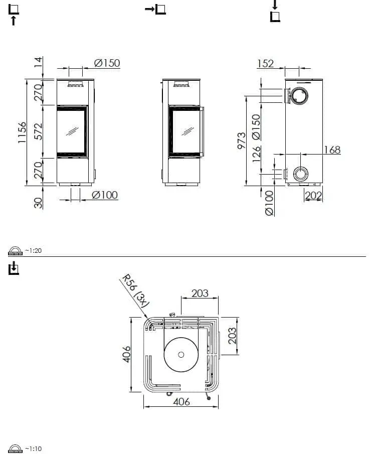 Kaminofen Spartherm Cubo S RLU - Maßskizze
