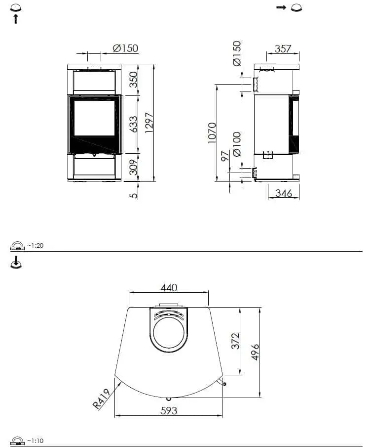 Kaminofen Spartherm Moro - Maßskizze