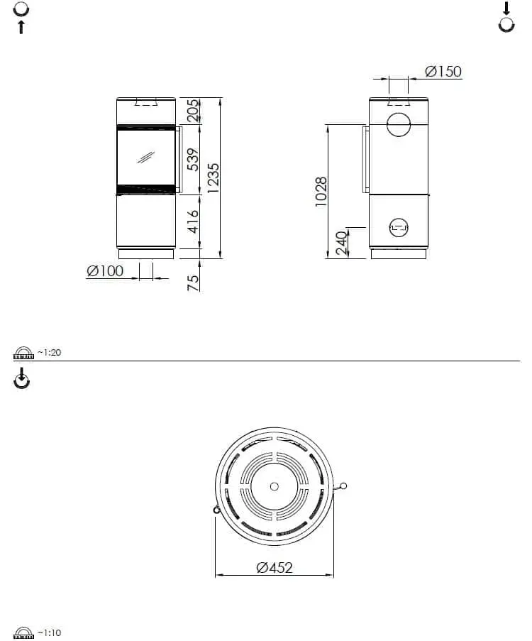 Kaminofen Spartherm Passo XS style - Maßskizze