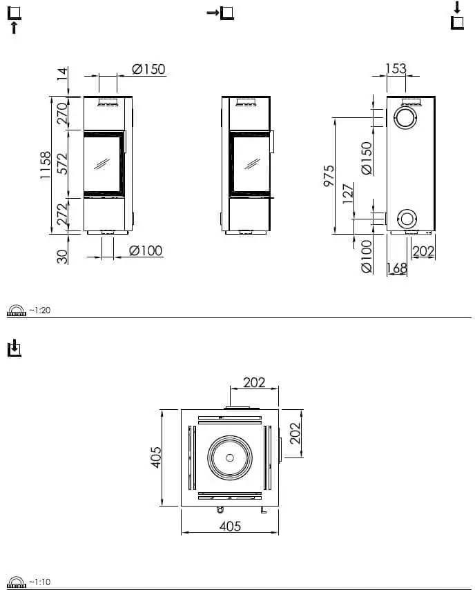 Kaminofen Spartherm Piko S steel - Maßskizze