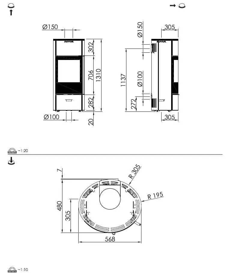Kaminofen Spartherm Senso L RLU - Maßskizze