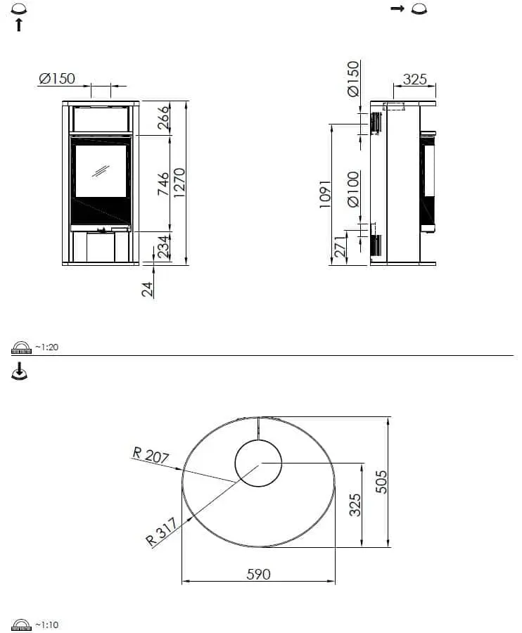 Kaminofen Spartherm Sino L - Maßskizze