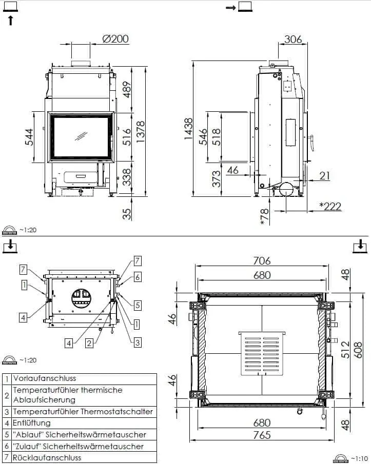 Kamineinsatz Spartherm Varia FD H2O - Maßskizze