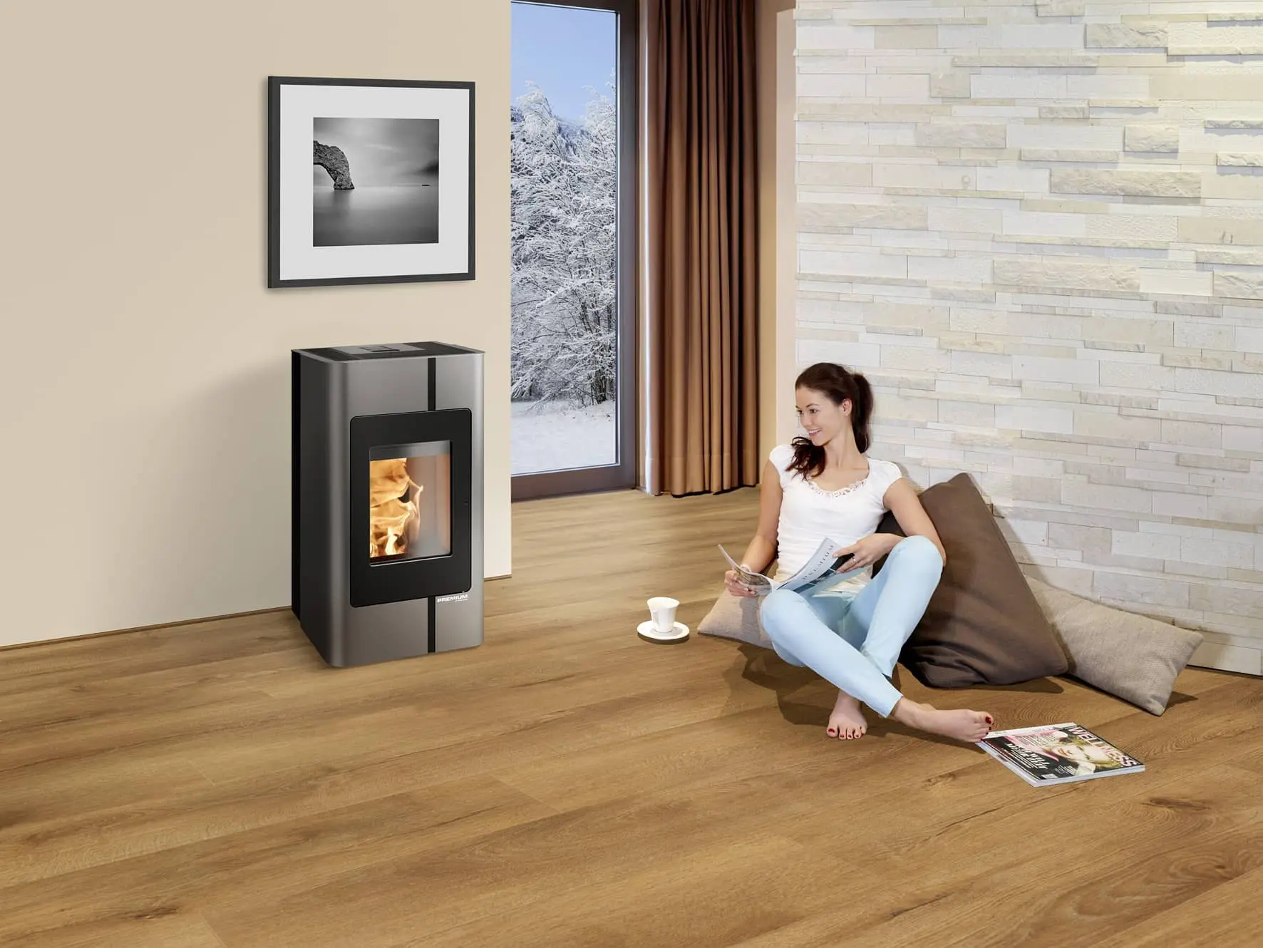 Pelletofen Haas+Sohn HSP 2.17 Premium-III - perl-grau | Tür perl-schwarz